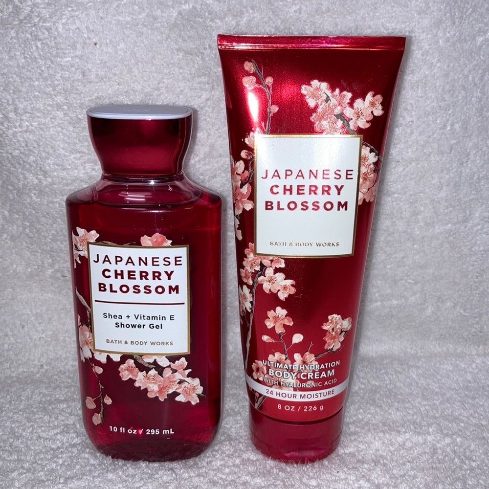 New Japanese cherry blossom body cream and shower gel bath and bodyworks